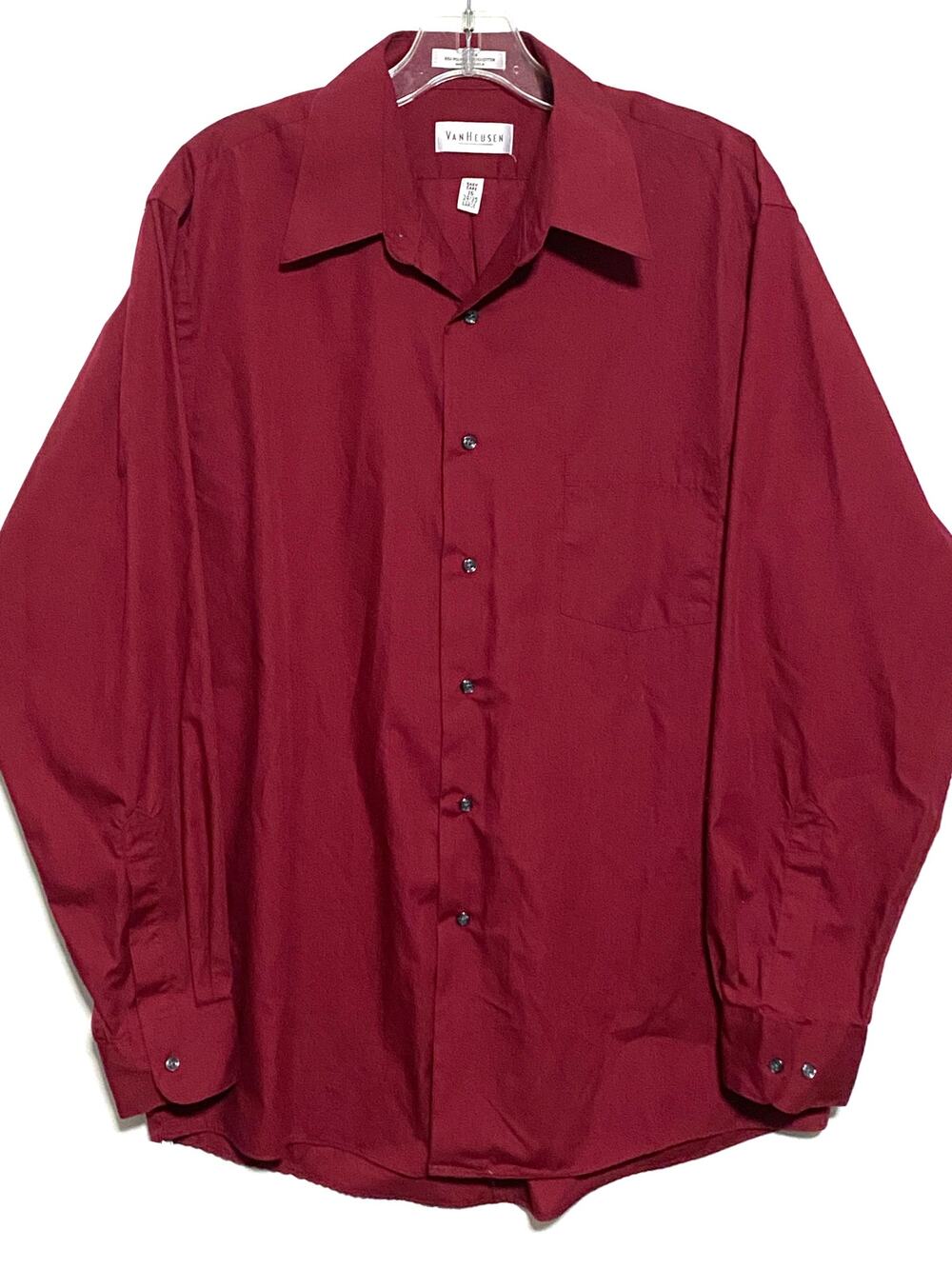 Van Heusen Poplin Easy Care Red Dress Shirt Mens L Business Casual Office Work